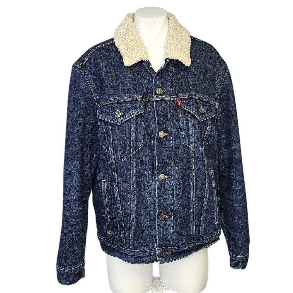 Levi's Original Sherpa Denim Trucker Jacket, Blue, Jean, Button Up, Size Medium